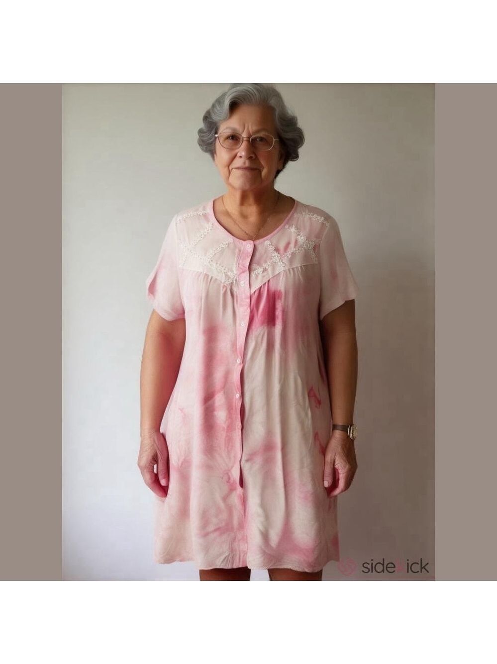 Aviier Vintage Pink & White Tie Dye Lace Nightgown MooMoo
